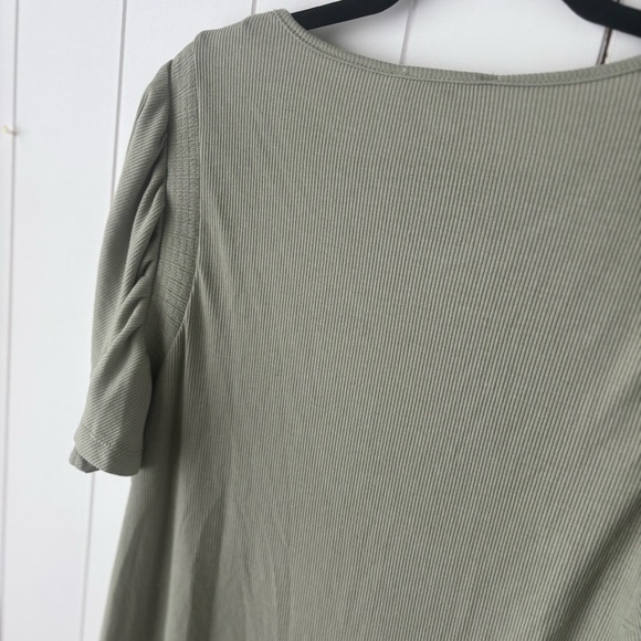 ECOTHREADS Sage Ribbed Flutter Sleeve Shirt Dress Boho Sage Medium - Picture 5 of 7